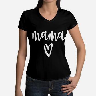 Mama Heart Women V-Neck T-Shirt - Seseable
