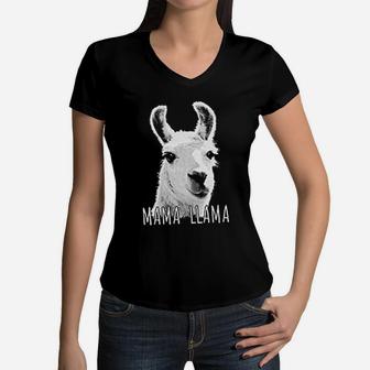 Mama Llama Art Women V-Neck T-Shirt - Seseable