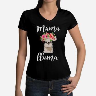 Mama Llama Llama Alpaca Mothers Day Gift For Mommy Women V-Neck T-Shirt - Seseable