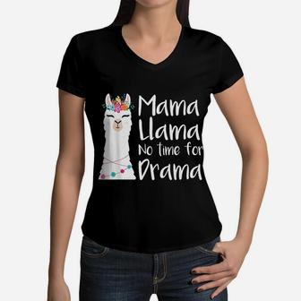 Mama Llama No Time For Drama Bohemian Cute Mom Gift Women V-Neck T-Shirt - Seseable