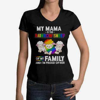 Mama Rainbow Sheep Family Proud Gay Pride Women V-Neck T-Shirt - Seseable