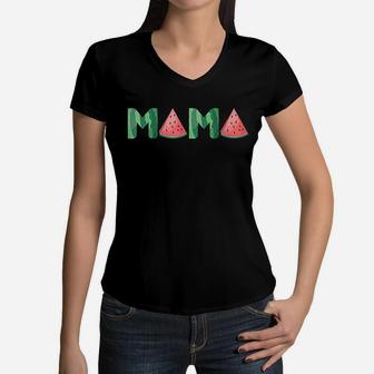 Mama Watermelon Funny Summer Fruit Gift Women V-Neck T-Shirt - Seseable