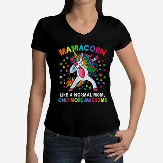Mamacorn Like A Mom Only Awesome Dabbing Unicorn Women V-Neck T-Shirt - Seseable