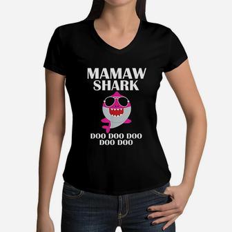 Mamaw Shark Doo Doo Funny Mothers Day Mamaw Christmas Women V-Neck T-Shirt - Seseable