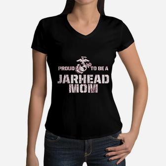 Marines Mom Proud To Be A Jarhead Mom Women V-Neck T-Shirt - Seseable