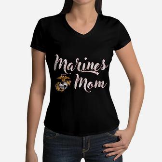 Marines Mom Women V-Neck T-Shirt - Seseable