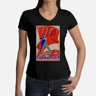 Marxist Revolutionary Vanguard Vintage Ussr Retro Soviet Tee Women V-Neck T-Shirt - Seseable