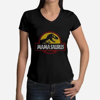 Matching Family Dinosaur Mama Papa And Baby Saurus Women V-Neck T-Shirt - Seseable