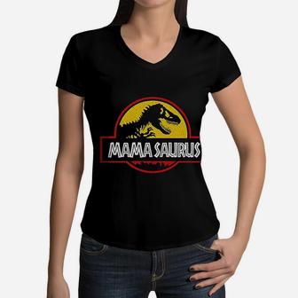 Matching Family Dinosaur Mama Papa And Baby Saurus Women V-Neck T-Shirt - Seseable