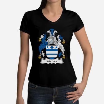 Mather Family Crest Scottish Family Crests Women V-Neck T-Shirt | Seseable UK