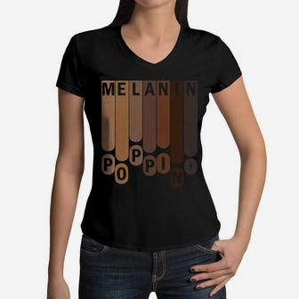 Melanin Popping Vintage Gift Women V-Neck T-Shirt - Seseable