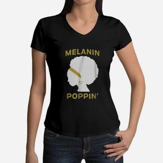 Melanin Popping Vintage Women V-Neck T-Shirt - Seseable