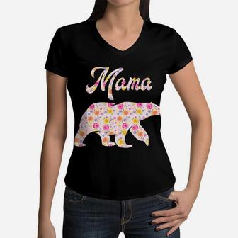 Mens Mama Bear Floral Mama Bear Awesome Gift For Mom Women V-Neck T-Shirt - Seseable