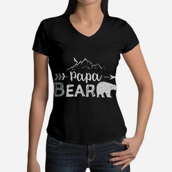Mens Papa Bear Matching Family Mama Papa Bear Camping Gift Women V-Neck T-Shirt - Seseable