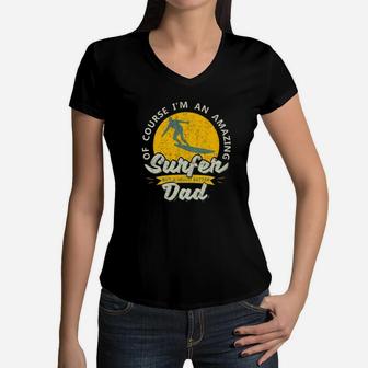 Mens Surfer Dad Fathers Day Vintage Perfect Wave Barrel Gift Premium Women V-Neck T-Shirt - Seseable