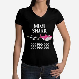 Mimi Shark Doo Doo For Grandma Women Mothers Day Women V-Neck T-Shirt - Seseable
