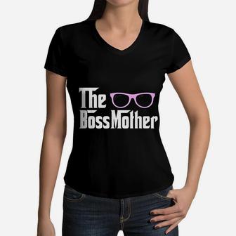 Mini Boss Father Mother Son Daughter Baby Matching Women V-Neck T-Shirt - Seseable