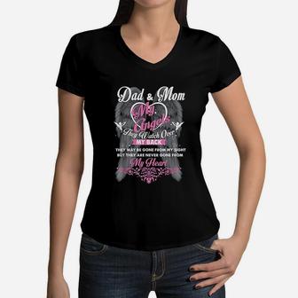 Mom And Dad In Heaven Forever My Memorial Of Parents Women V-Neck T-Shirt - Seseable