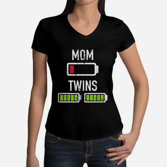 Mom Low Battery Twins Full Battery Women V-Neck T-Shirt - Seseable