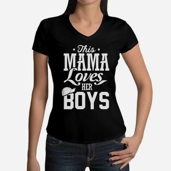 Mom Mama Love Mother Day Gift This Mama Loves Her Boy Women V-Neck T-Shirt - Seseable