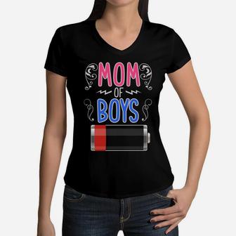 Mom Of Boys Low Battery Boy Mom Mama Mother Women V-Neck T-Shirt - Seseable
