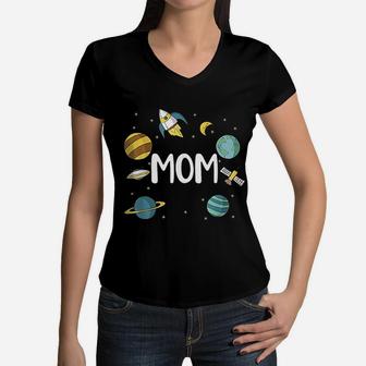 Mom Outer Space Women V-Neck T-Shirt - Seseable