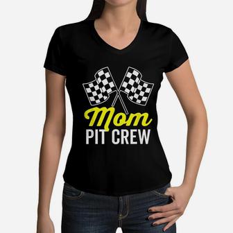 Mom Pit Crew For Racing Women V-Neck T-Shirt - Seseable