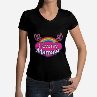 Mom Rainbow I Love My Mamaw Women V-Neck T-Shirt - Seseable