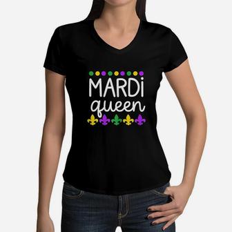 Mom Wife Mardi Queen Women V-Neck T-Shirt - Seseable