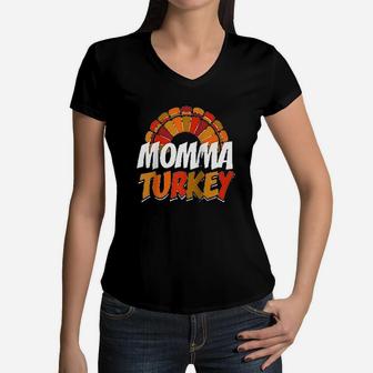 Momma Turkey Thanksgiving Women V-Neck T-Shirt - Seseable