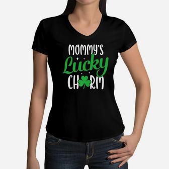 Mommys Lucky Charm St Patricks Day Boys Girls Kids Women V-Neck T-Shirt - Seseable