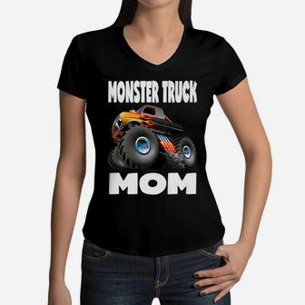 Monster Truck Mom Retro Big Trucks Mothers Women V-Neck T-Shirt - Seseable