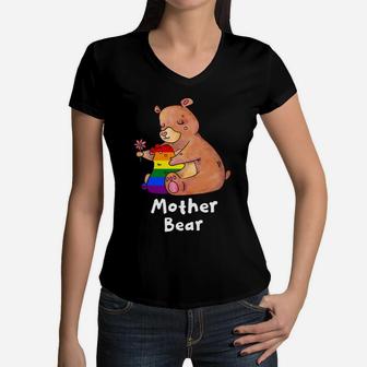 Mother Bear Proud Women V-Neck T-Shirt - Seseable