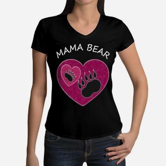 Mothers Day Heart Mama Bear Cute Paw Of A Bear Women V-Neck T-Shirt - Seseable