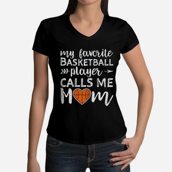 My Favorite Basketball Players Call Me Mom Women V-Neck T-Shirt - Seseable