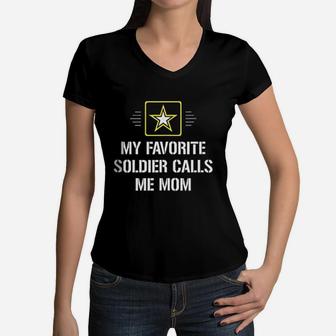 My Favorite Soldier Calls Me Mom Women V-Neck T-Shirt - Seseable