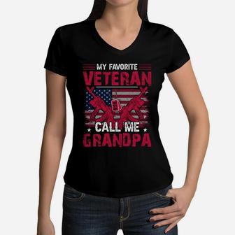 My Favorite Veteran Call Me Grandpa Gift For Dad And Veteran Women V-Neck T-Shirt - Seseable
