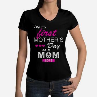 My First Mothers Day 2022 Gift For New Moms Women V-Neck T-Shirt - Seseable