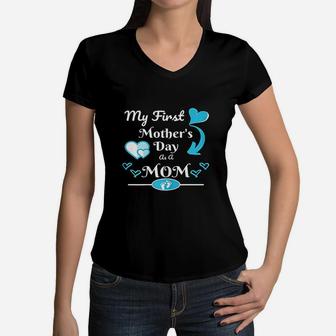 My First Mothers Day As Mom 2021 Women V-Neck T-Shirt - Seseable