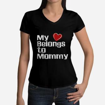 My Heart Belongs To Mommy Frontside Women V-Neck T-Shirt - Seseable