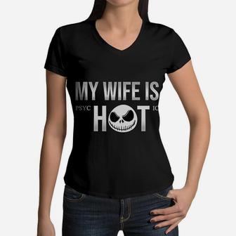 My Wife Is Hot Funny Vintage Trending Awesome Gift Women V-Neck T-Shirt - Seseable