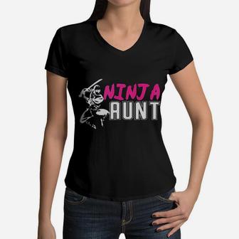 Ninja Aunt Matching Family Ninja Birthday Gift For Auntie Women V-Neck T-Shirt - Seseable