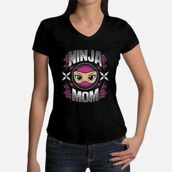 Ninja Mommy Mom Ninja Mothers Day Warrior Gift Women V-Neck T-Shirt - Seseable