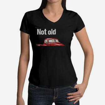 Not Old Just Retro Fun Vintage Red Pick Up Truck Women V-Neck T-Shirt - Seseable