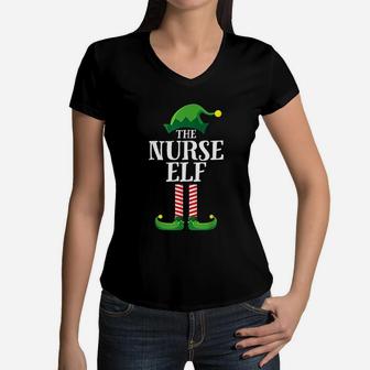 Nurse Elf Matching Family Group Christmas Women V-Neck T-Shirt - Seseable