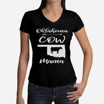 Oklahoma Cow Mama Farmer Rancher Cow Lover Girl Women V-Neck T-Shirt - Seseable