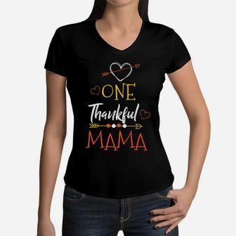One Thank Mama Happy Thanksgiving Day Women V-Neck T-Shirt - Seseable