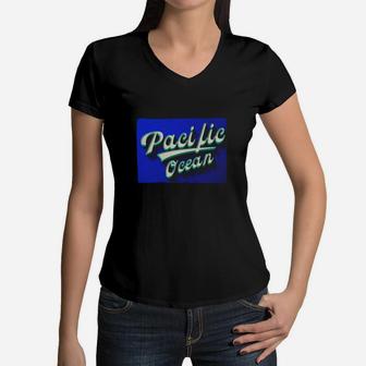 Pacific Ocean Vacation Vintage Water Sport Beach Tshirts Women V-Neck T-Shirt - Seseable