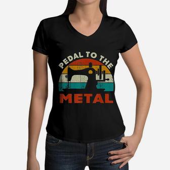 Pedal To Metal Vintage Women V-Neck T-Shirt - Seseable