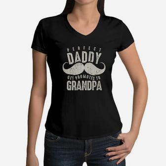 Perfect Daddy Promoted Fathers Day Vintage Premium Women V-Neck T-Shirt - Seseable